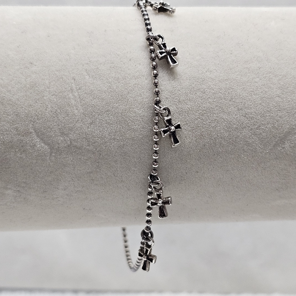 Cross Charm Bracelet with Crystal Charm 925 Silver Bead Adjustable Length - Picture 6 of 15